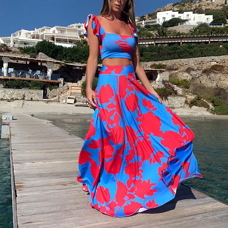 Floral Sleeveless Dress Two-Piece Set