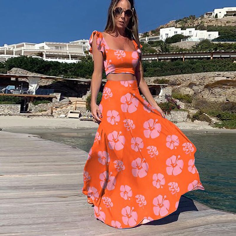 Floral Sleeveless Dress Two-Piece Set