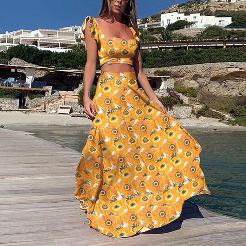 Floral Sleeveless Dress Two-Piece Set